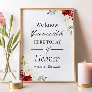 Trouwbord 'In Love Memory' Rood Wit Bloemmotief Poster