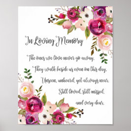 Trouwbord 'In Loving Memory' Aquarel Bloemen Poster