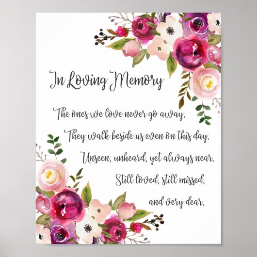 Trouwbord 'In Loving Memory' Aquarel Bloemen Poster (Voorkant)