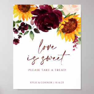Trouwbord - Liefde is Zoet Sunflower & Burgundy Poster