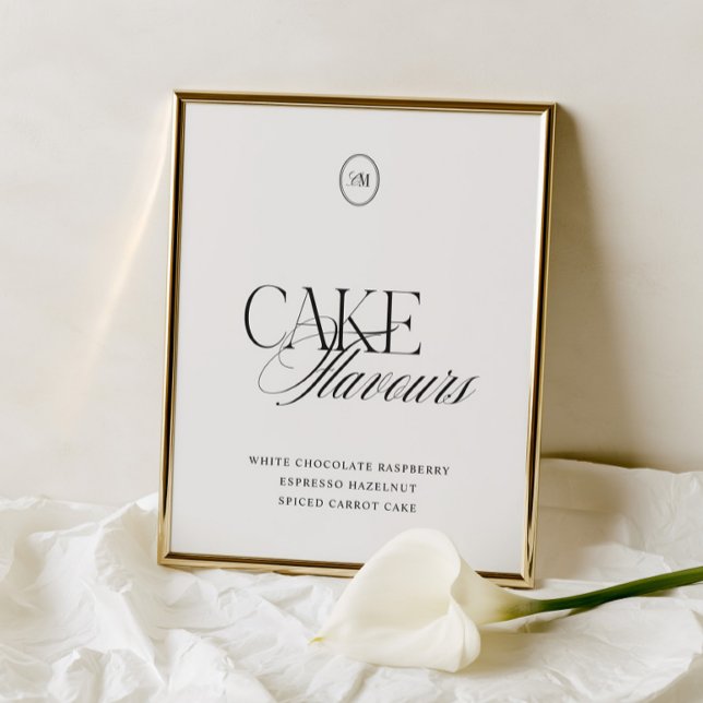 Trouwbord met moderne elegante monogramcake smaken (Cake Flavours Modern Elegant Monogram Wedding Sign)