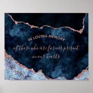 Trouwbord 'Navy Blue Rose Gold In Loving Memory' Poster