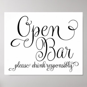 Trouwbord - Open Bar Bord- Poster