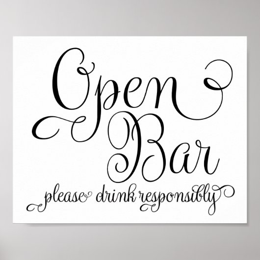 Trouwbord - Open Bar Bord- Poster (Voorkant)
