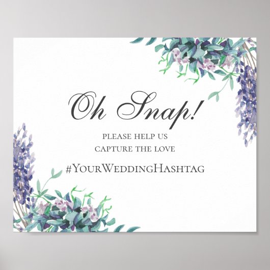 Trouwbord. Paarse bloemen instagram hashtag Poster (Voorkant)