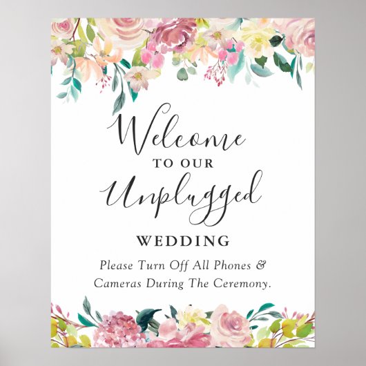 Trouwbord 'Pastel Bloemen Unplugged' Poster (Voorkant)
