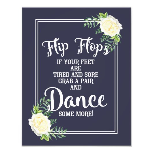 trouwbord, teenslippers, bruiloft, bloemetool roos foto afdruk (Voorkant)