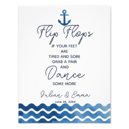 trouwbord, teenslippers, bruiloft, zeemacht foto afdruk