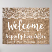 Trouwbord van jute en kant - Gelukkig tot het eind Poster (Voorkant)
