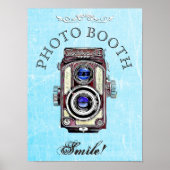Trouwbord voor fotohokje, blauwe vintagecamera poster (Voorkant)