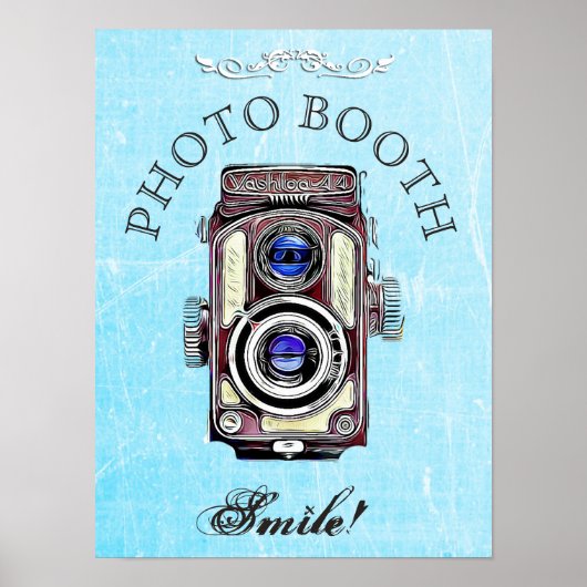 Trouwbord voor fotohokje, blauwe vintagecamera poster (Voorkant)
