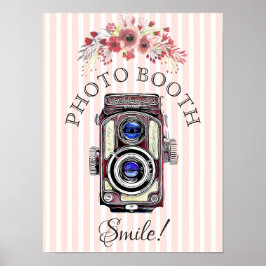 Trouwbord voor fotohokje, koraal bloemstuk camera poster