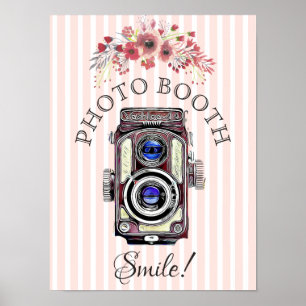 Trouwbord voor fotohokje, koraal bloemstuk camera poster