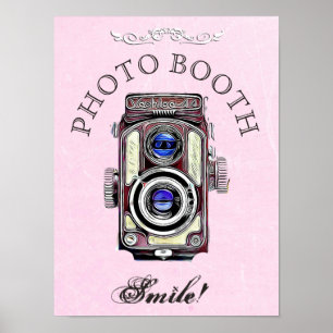 Trouwbord voor fotohokje, roze vintage camera poster