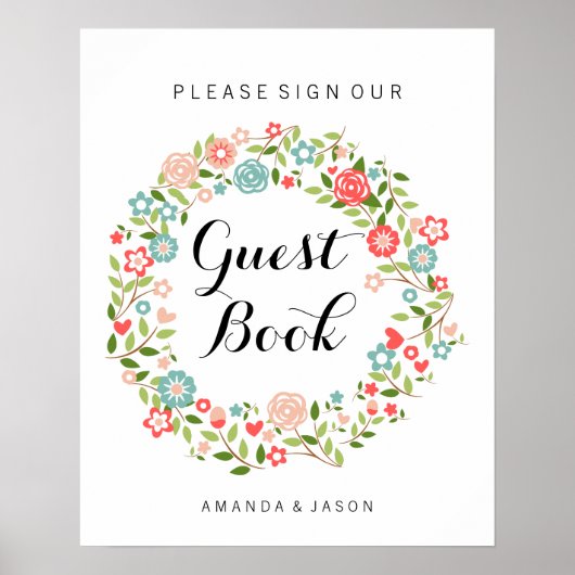 trouwbord voor gastboek | Floral | Bothandel Poster (Voorkant)