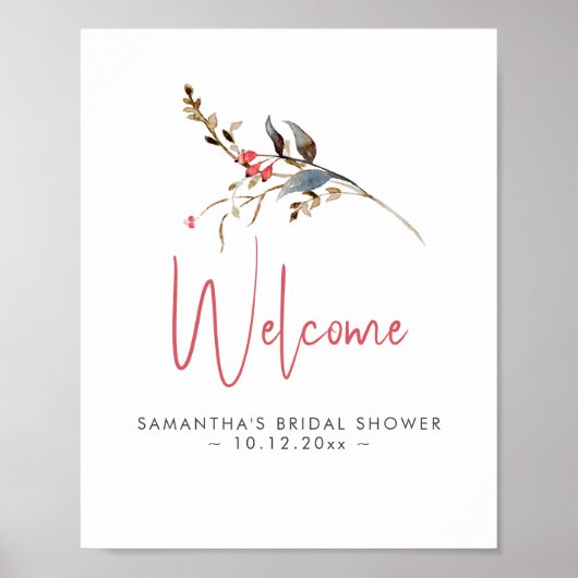 Trouwbord Waterverf bessen en botanicals Poster (Voorkant)