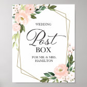 Trouwbriefbus bord - Roze bloem geometrisch Poster (Voorkant)