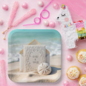 Trouwbriefpapier met strand zand dollar papieren bordje (Feest)
