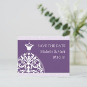 Trouwbruid Bewaar de datum Paarse Kaart (Staand voorkant)