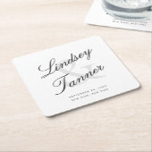 Trouwbruid en bruidegom in elegant schaduwscript kartonnen onderzetters (Schuin)