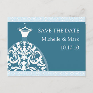 Trouwbruid Save The Date harmonie blauwe kaart