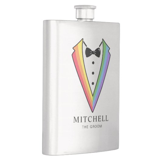 Trouwbruidegom Groomsman Gay Rainbow Tuxedo Flacon (Rechts)