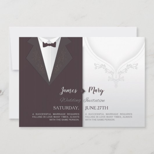 Trouwbruidegom pak en bruiden jurk uitnodiging (Voorkant)