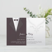 Trouwbruidegom pak en bruiden jurk uitnodiging (Staand voorkant)