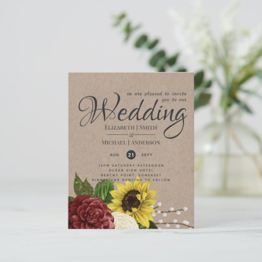 Trouwbudget met Thema Burgundy en Zonnebloemen (Staand voorkant)