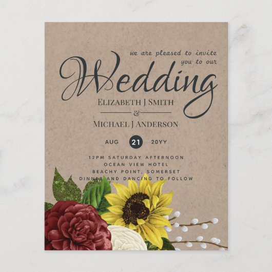 Trouwbudget met Thema Burgundy en Zonnebloemen (Voorkant)