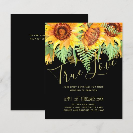 Trouwbudget met Zwart en Zonnebloemen Contrasten (Voorkant / Achterkant)