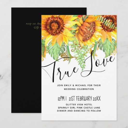 Trouwbudget met Zwart en Zonnebloemen Contrasten (Voorkant / Achterkant)