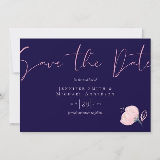 Trouwbudget Navy Blauw Rose Goud 'Save the Date' (Voorkant)