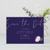 Trouwbudget Navy Blauw Rose Goud 'Save the Date' (Staand voorkant)