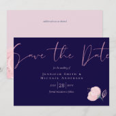 Trouwbudget Navy Blauw Rose Goud 'Save the Date' (Voorkant / Achterkant)