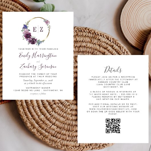 Trouwbudget Paarse Krans Monogram QR-code Huwelijk