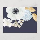Trouwbudget RSVP in Navy Wit Goud Bloemmotief Uitnodiging Briefkaart (Achterkant)
