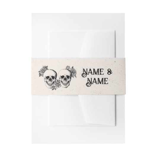 Trouwbuikband Schedels Oude Rozen Wit Uitnodigingen Wikkel (Voorkant Voorbeeld)