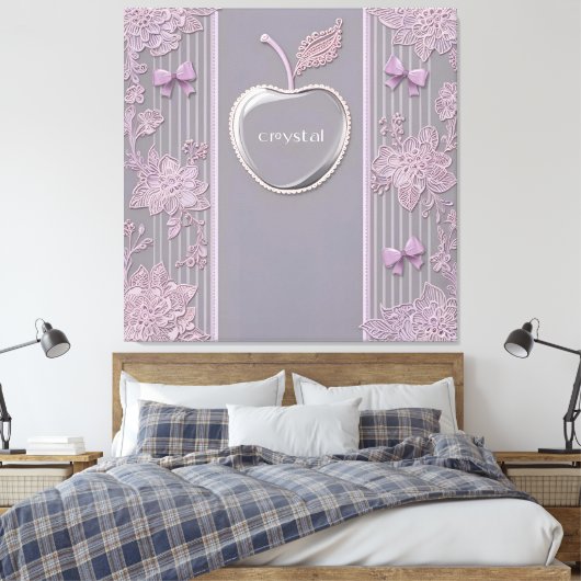 Trouwcadeau Crystal Op Paarse kant AI kunst Canvas Afdruk (Insitu (Slaapkamer))