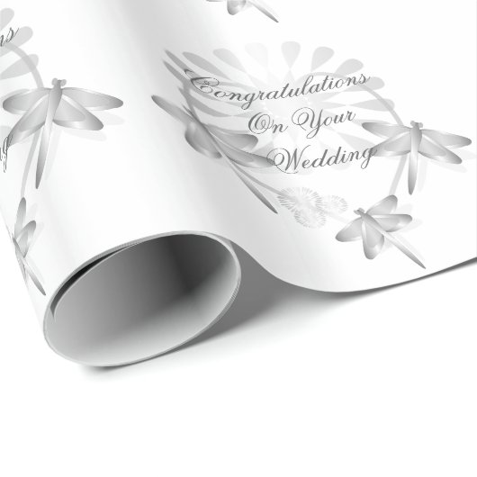 Trouwcadeau Inpakpapier Zilveren Libellen (Rol Hoek)