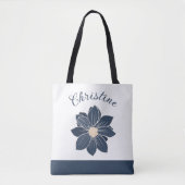 Trouwcadeau met Navy Blauwe Bloem Monogram Tote Bag (Voorkant)