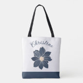 Trouwcadeau met Navy Blauwe Bloem Monogram Tote Bag (Achterkant)