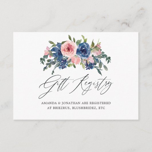 Trouwcadeau registratie met marineblauw en blos bl informatiekaartje (Voorkant)