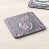 Trouwcadeau Roze & Grijs Bloemen Glas AI kunst Bier Onderzetter (Linkerzijde)