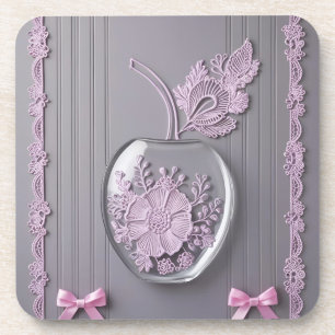 Trouwcadeau Roze & Grijs Bloemen Glas AI kunst Bier Onderzetter