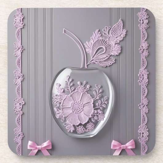 Trouwcadeau Roze & Grijs Bloemen Glas AI kunst Bier Onderzetter (Voorkant)