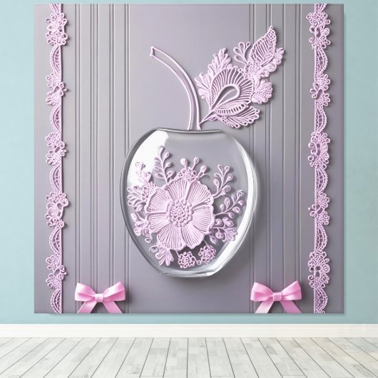 Trouwcadeau Roze & Grijs Bloemen Glas AI kunst Canvas Afdruk (Insitu (Houten vloer))