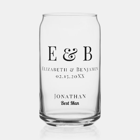 Trouwcadeau voor getuige Monogram Minimalistisch Blikvorm Glas (Voorkant)
