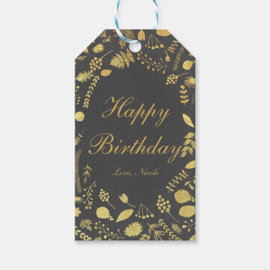 Trouwcadeaubijslag Grijs & Goud Bloem Cadeaulabel (Voorkant)