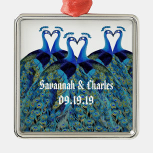 Trouwcadeaus met kussende pauwen uit grootmoeders metalen ornament